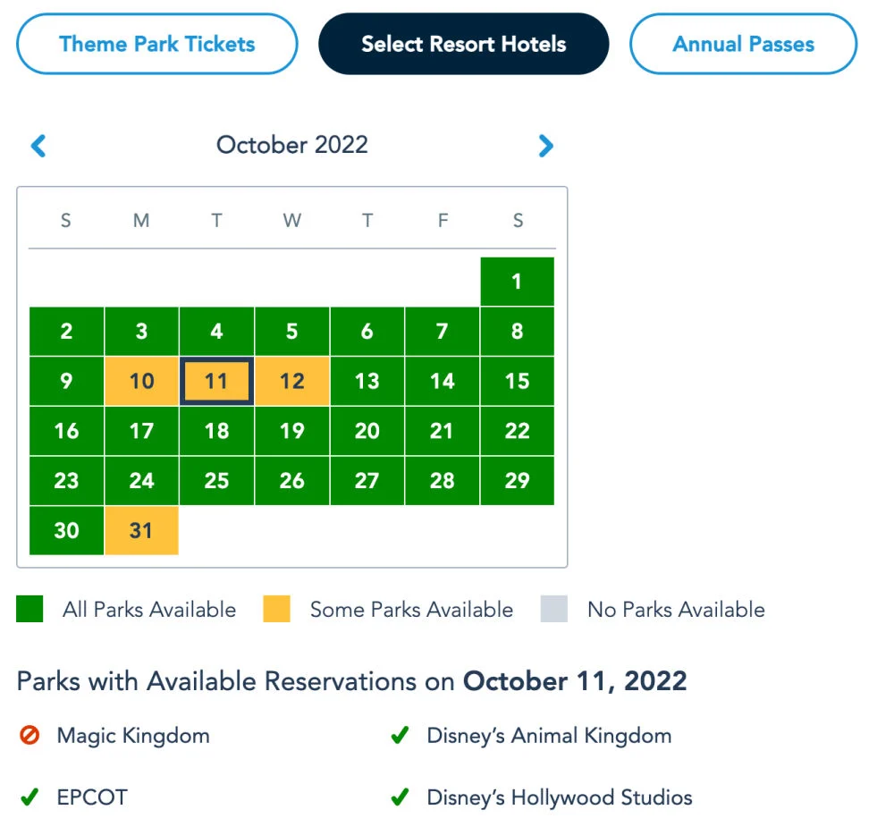 Park Reservations for Oct 1 AVAILABLE NOW! 