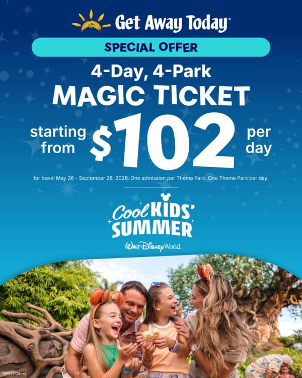 Get Away Today - Disney World - 2026 4 Park Magic Ticket