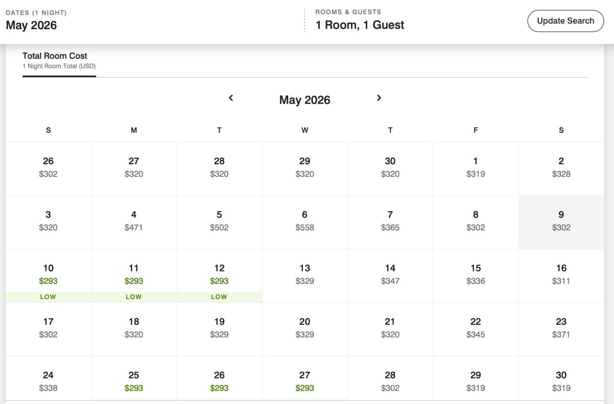 Screenshot Westin Anaheim Resort May 2026 Prices