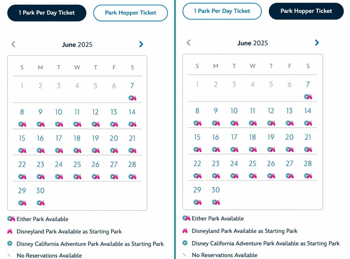 Disneyland June 2025 Park Reservations Calendar