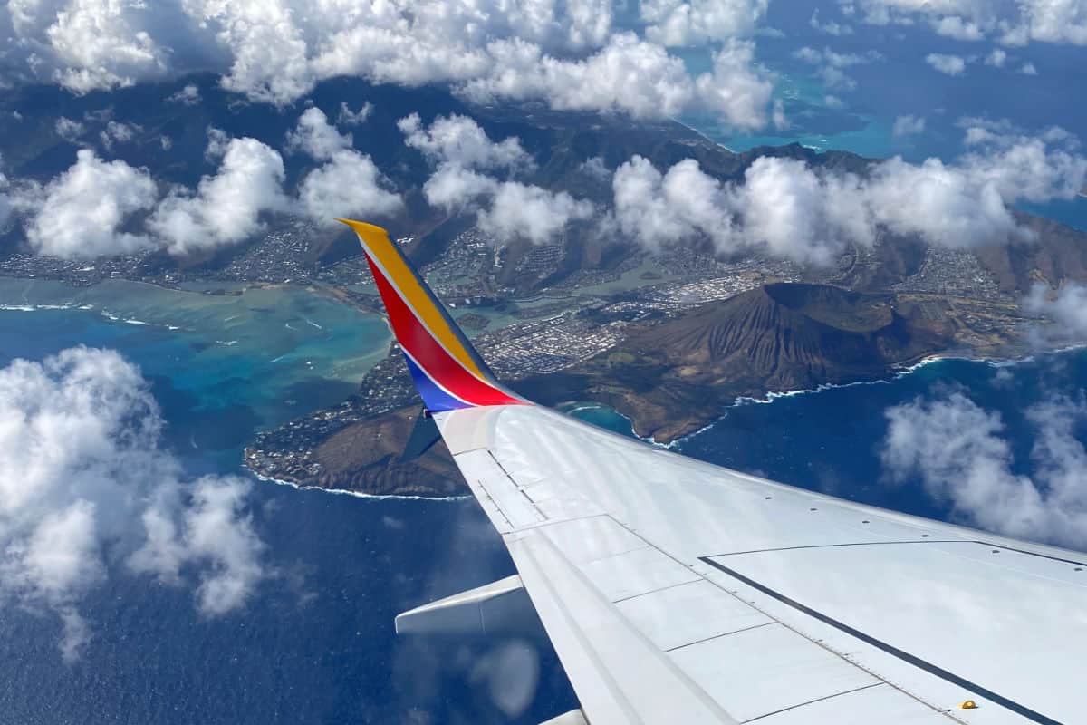 Southwest Airlines Plane Flying over Diamond Head in Oahu in Hawaii