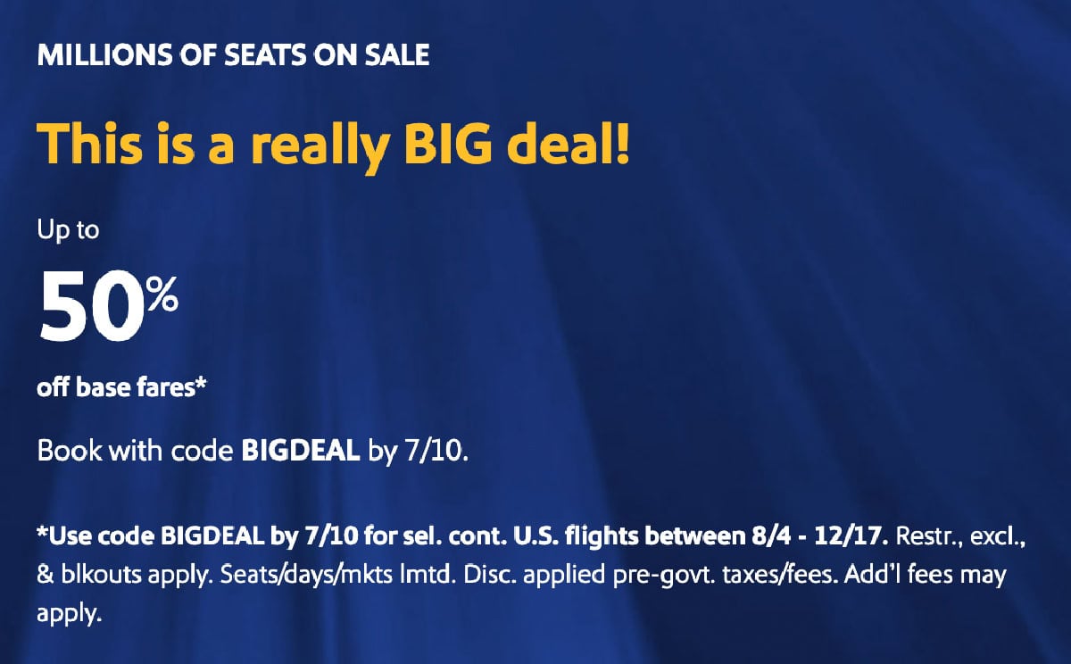 Southwest Airlines Screenshot July 2025 50 Percent Off Sale