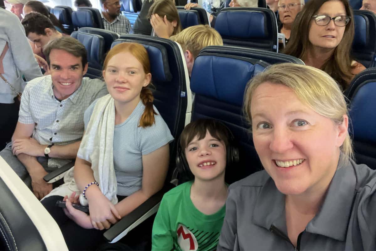 Our family on a flight from Rome to SFO