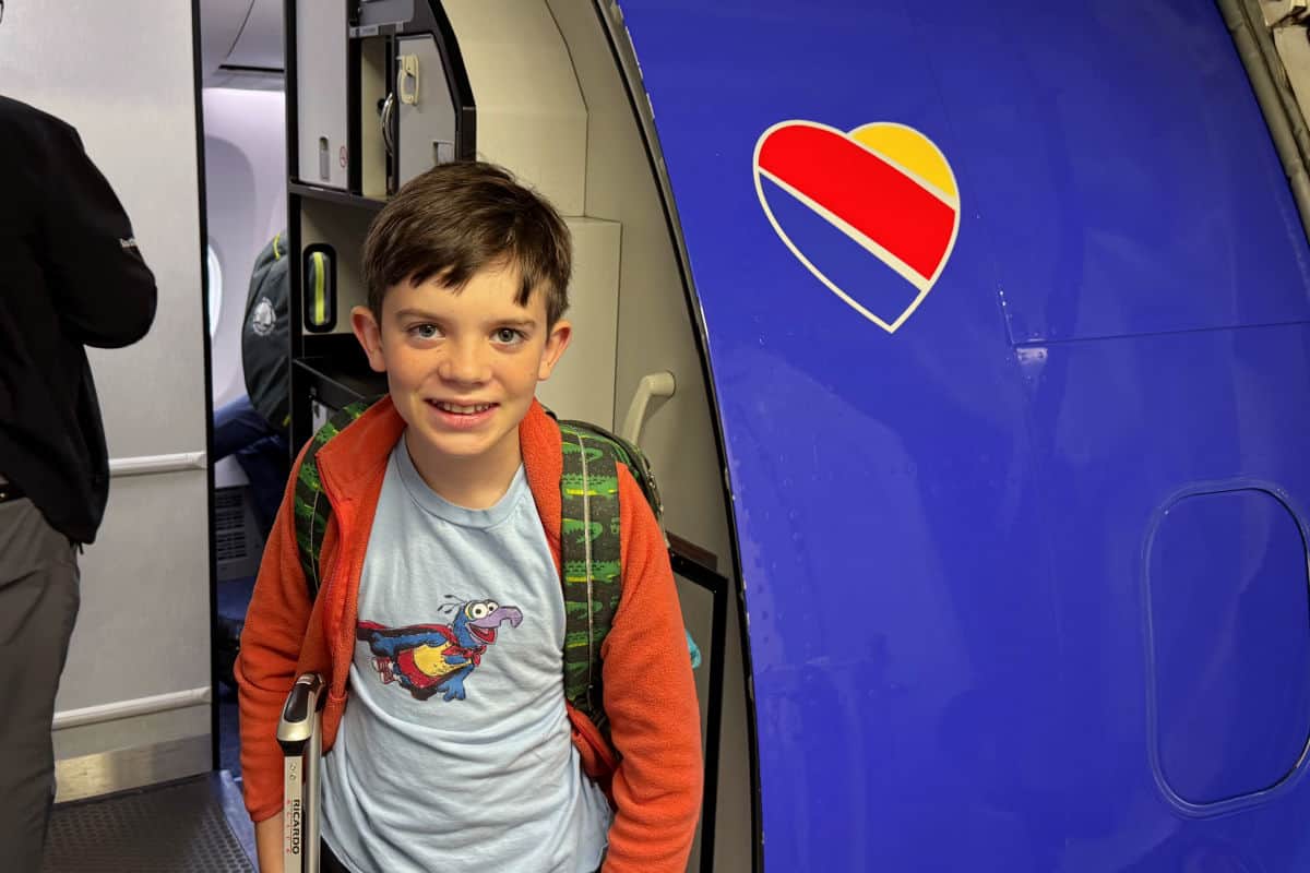 Son boarding Southwest Airlines Flight