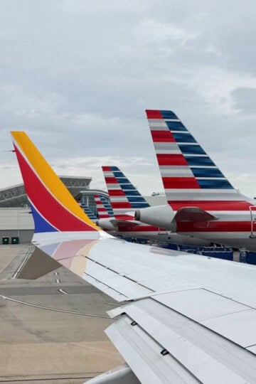 American Airlines and Southwest Airlines wingtip and tail branding colors featured