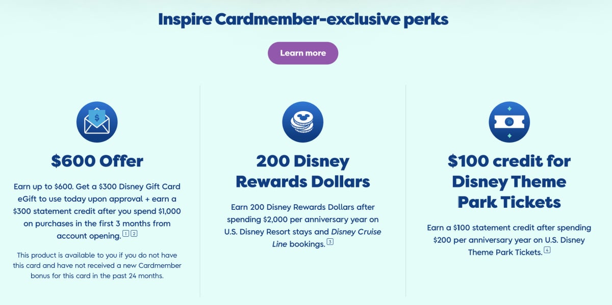 Disney Inspire Visa Card exclusive perks and bonuses