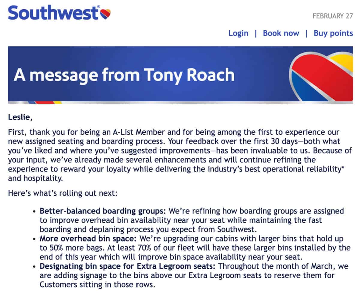 Southwest Email - Feb 2027 - Boarding and Bin Space Changes