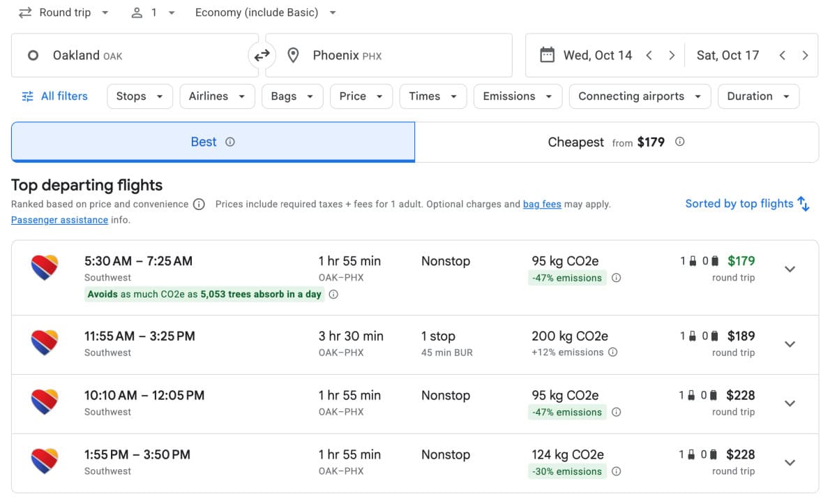 Google Flights Screenshot - Random Destination Search