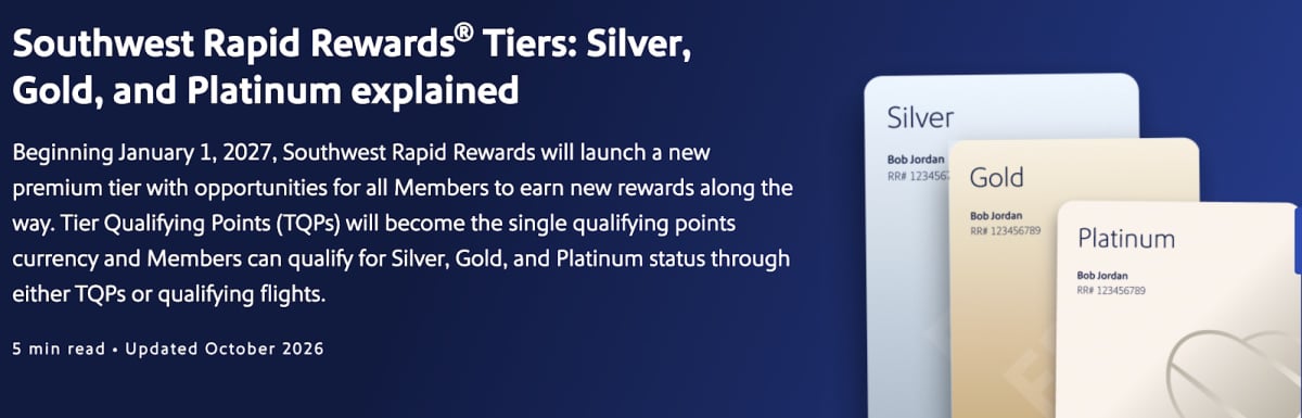 Southwest Airlines Screenshot - 2027 Rapid Rewards Status Levels